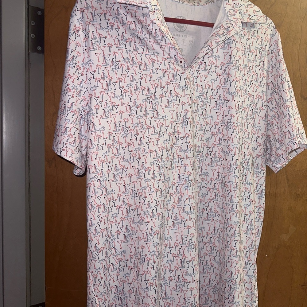 Burberry Casual Button Down Shirt - White and Pink Martini Print